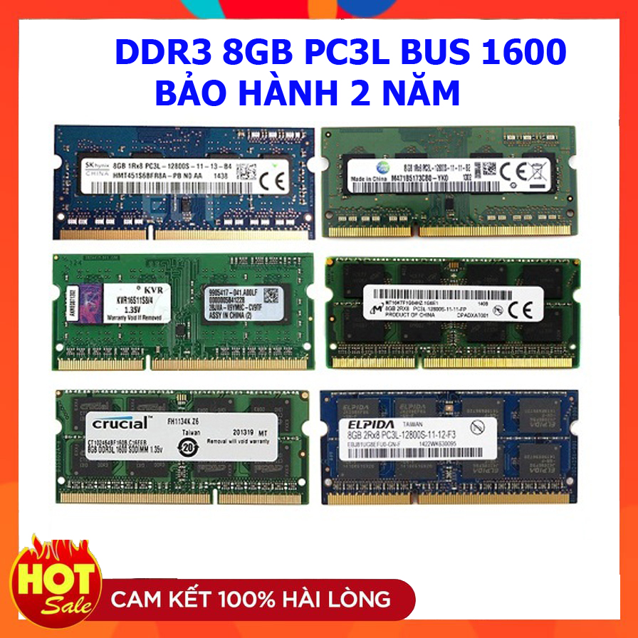 Ram laptop DDR3L 8GB Bus 1600 PC3L 12800 Samsung Hynix Micron Elpida Kingston...