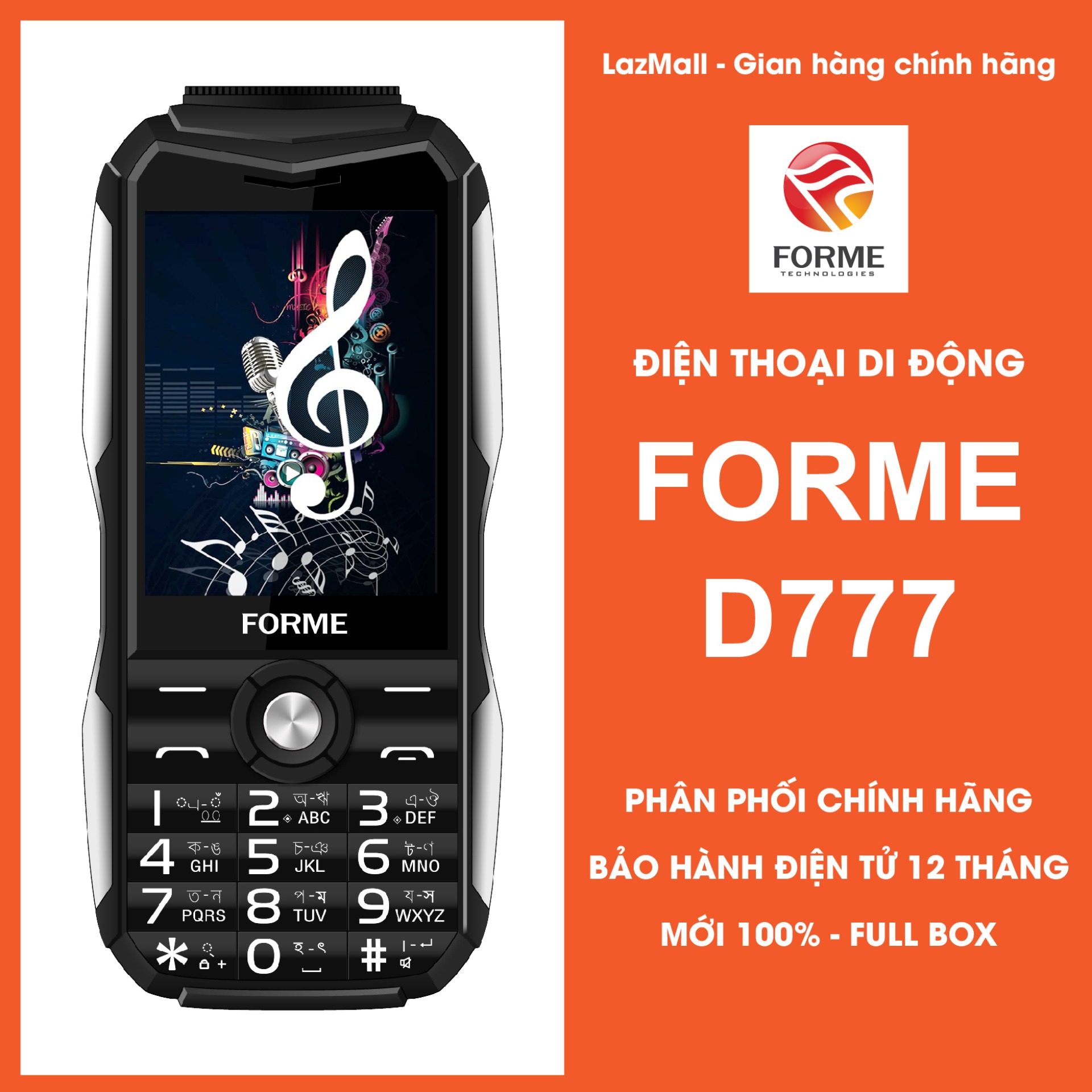 Điện thoại di động Forme D777 kiêm sạc dự phòng, màn hình 2.8inch, pin 5800mAh, Loa 3D to rõ, font chữ lớn - Phân phối chính hãng