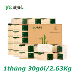 Thùng 30 gói giấy ăn than tre gấu trúc Ycool 300 tờ - gói - Thùng 2.6kg - Không chất tẩy trắng, tiệt trùng ở nhiệt độ cao - BH834
