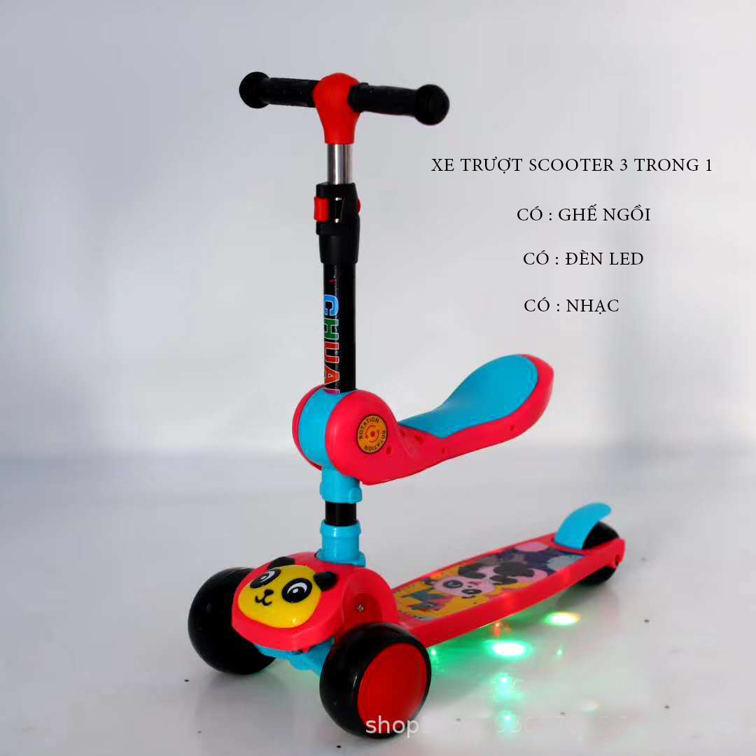 Xe Trượt, Xe tròi chân Scooter có nhạc có đèn led 3 Trong 1, Bánh Phát Sáng Cho Bé Từ 3 - 8 Tuổi Tải Trọng Lên Đến 100kg, Đồ Chơi hoạt động thể chất cho bé