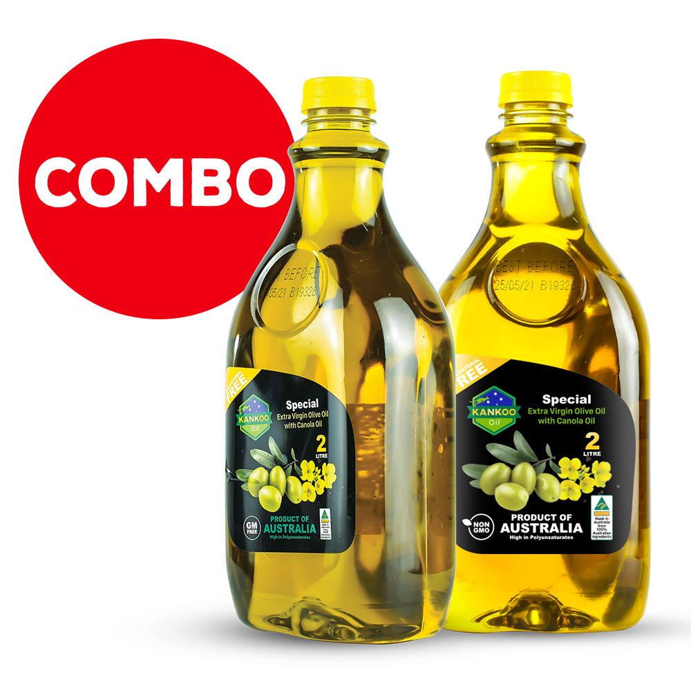 [Combo 2 chai 2 lít] Dầu Oliu Hạt Cải Extra Virgin Olive Oil with Canola Oil hãng Kankoo nhập khẩu chính hãng từ Úc - dùng cho các món trộn salad, chiên, xào, an toàn cho sức khỏe cả gia đình