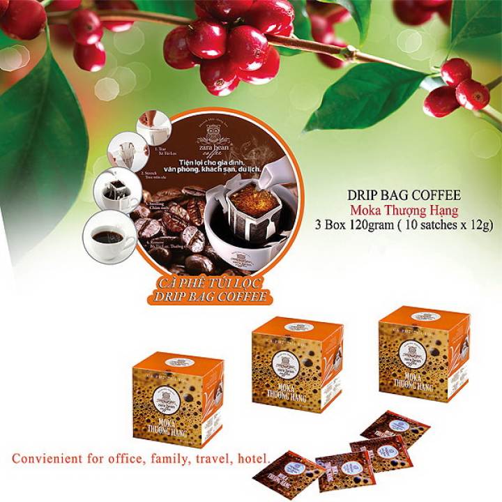 COMBO 3 HỘP CÀ PHÊ TÚI LỌC MOKA THƯỢNG HẠNG ( HỘP 120G, 10gói x 12g) - Zara Bean Coffee