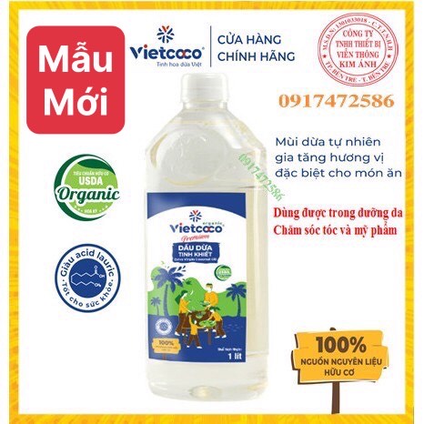 Dầu Dừa Vietcoco Nguyên Chất 1 lít - dầu dừa tinh khiết- DẦU DỪA NGUYÊN CHẤT ORGANIC MỸ PHẨM VIETCOCO