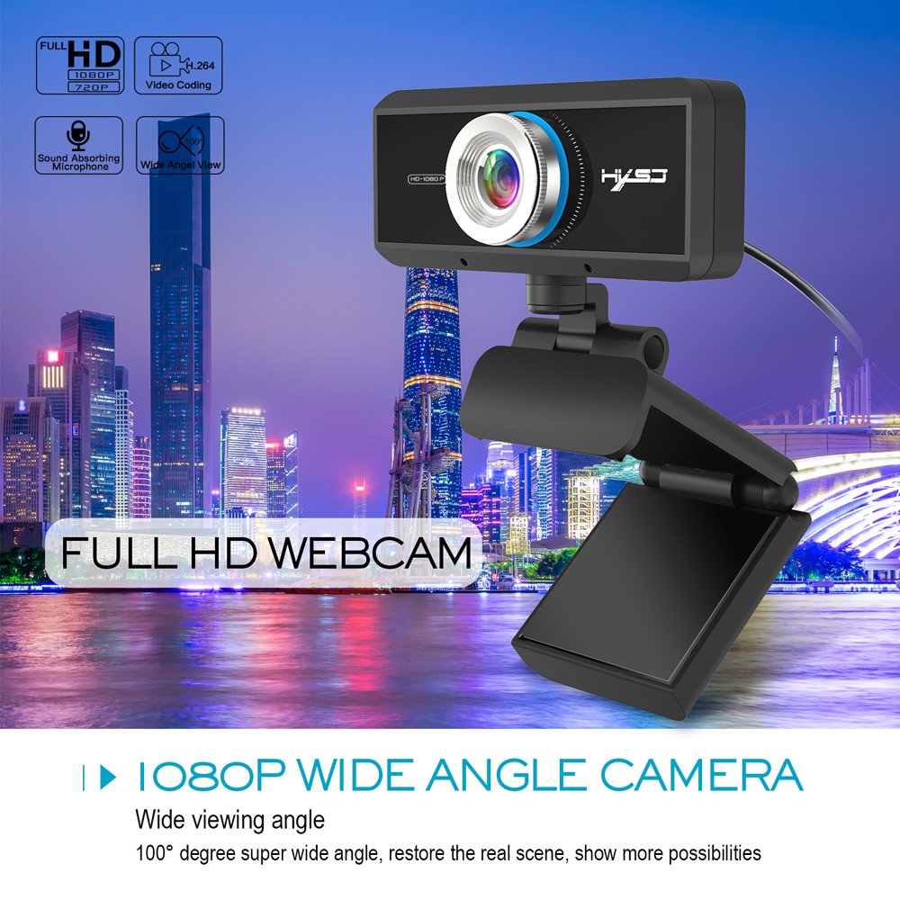 HXSJ | S4 HD 1080P Webcam, Camera Máy Tính Lấy Nét Thủ Công Camera Web Cuộc Gọi Video Micrô Tích Hợp Dành Cho Máy Tính Xách Tay PC Màu Đen