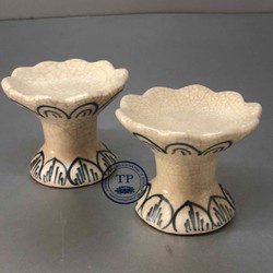Đôi chân nến bằng gốm men rạn ( tặng kèm 2 chiếc nến bơ ) - TP114