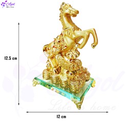 tượng ngựa vàng phong thủy mã đáo thành công đế kính cao cấp - ngựa trung