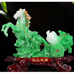 Vật phẩm Phong thủy - Ngựa kéo bắp cải xanh - loại to - ngựa kéo của cải