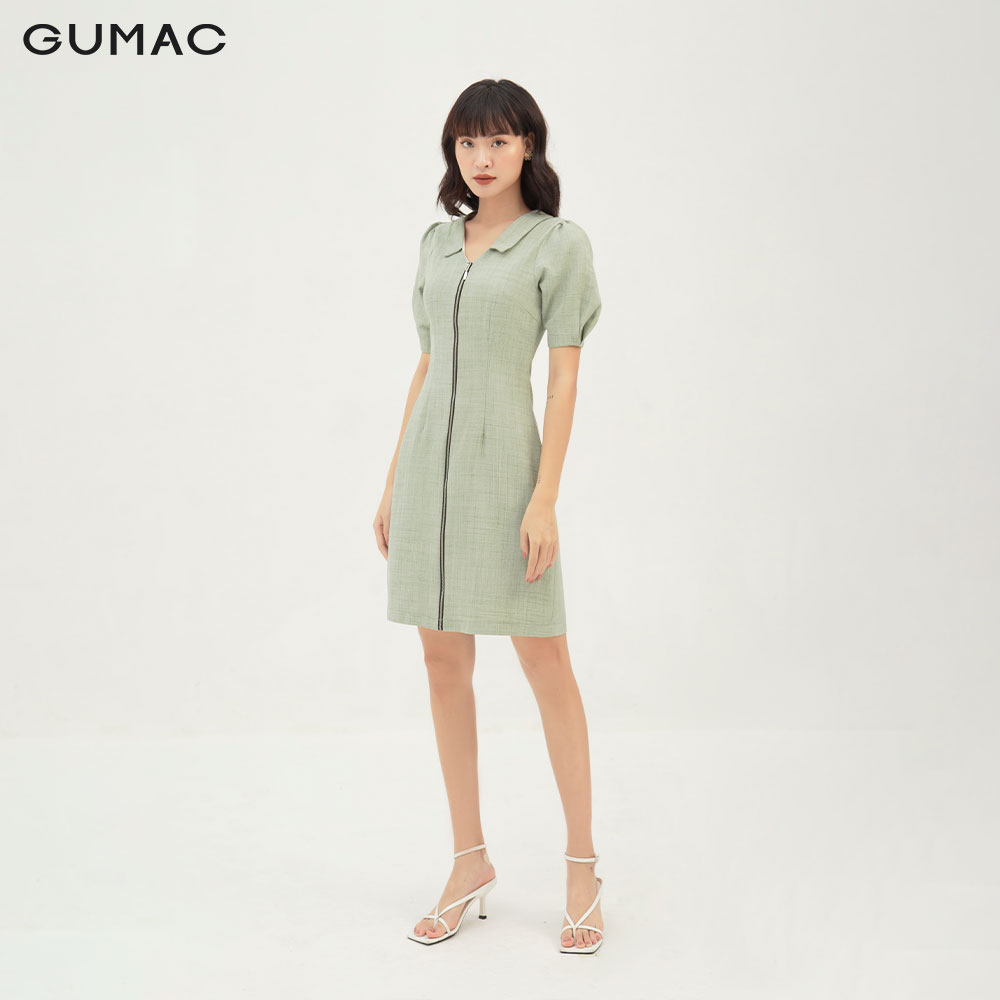 Váy đầm nữ đẹp dáng chữ A phối dây kéo màu xanh thời trang GUMAC mẫu mới DB328