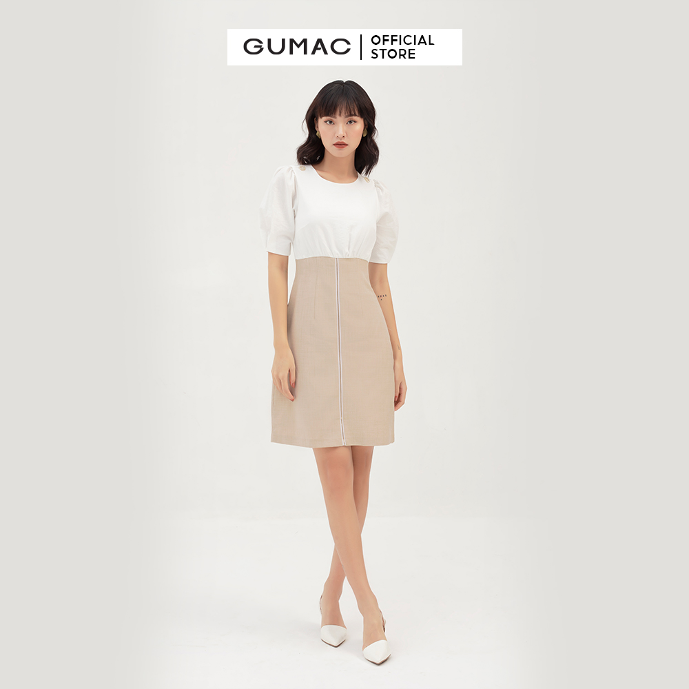 Váy đầm nữ đẹp tay lỡ phối màu thời trang GUMAC mẫu mới DB392 chất Cotton Chéo cao cấp thoải mái