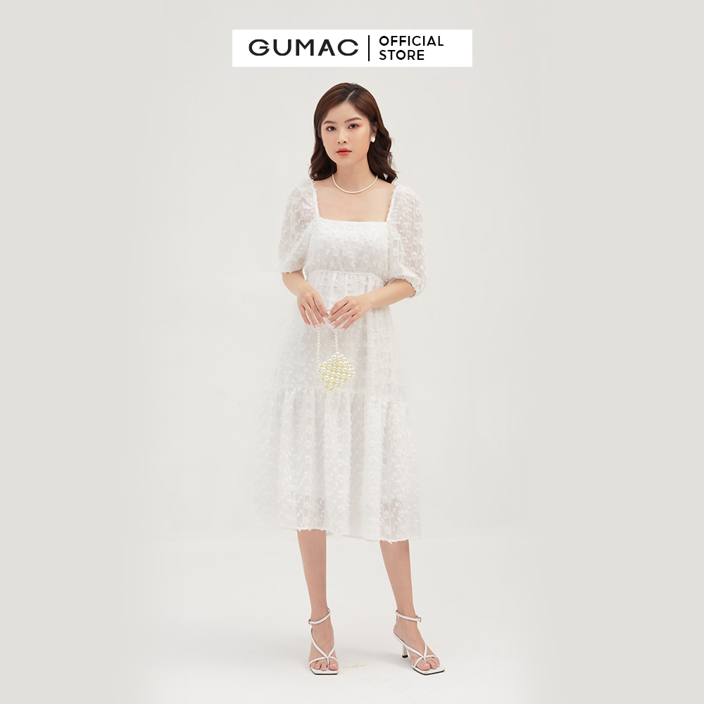 Váy đầm nữ đẹp thiết kế cổ vuông quyến rũ dáng babydoll nhún eo trẻ trung thời trang GUMAC mẫu mới DB3101 chất liệu Tơ cao cấp thoải mái