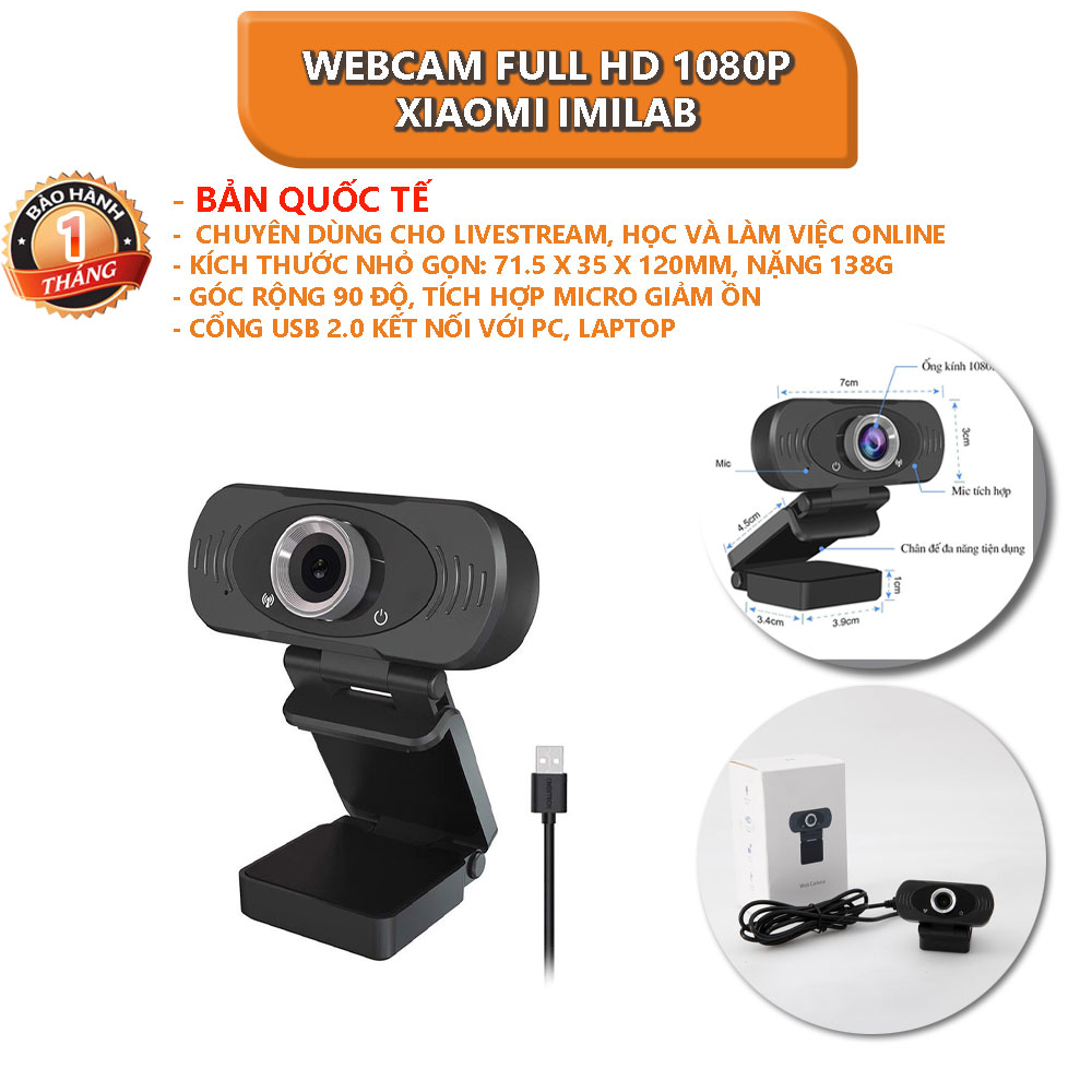 Webcam full HD 1080p Xiaomi IMILAB góc rộng 90 độ, tích hợp micro giảm ồn - Bảo hành 1 tháng