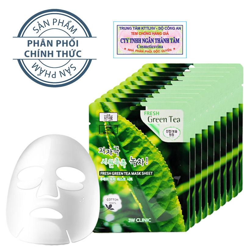 Bộ 10 MIẾNG Mặt nạ dưỡng da chiết xuất trà xanh 3W Clinic Fresh Green Tea Mask Sheet 23ml x 10 ( HÀNG CHÍNH HÃNG )