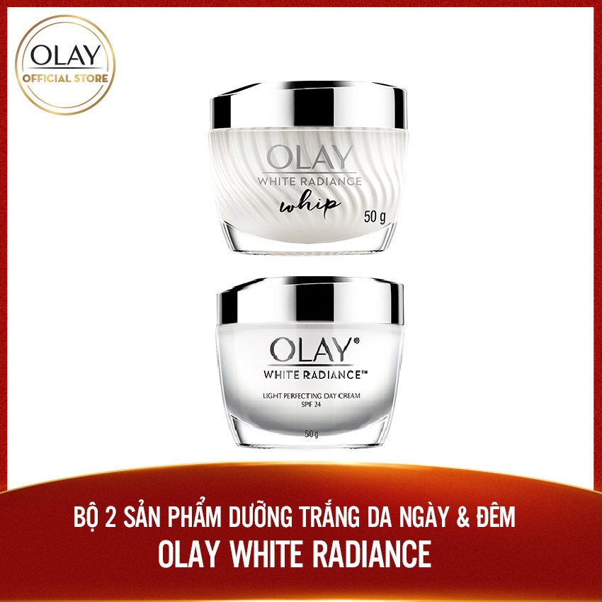 Bộ 2 sản phẩm dưỡng trắng da ngày và đêm Olay White Radiance Whip