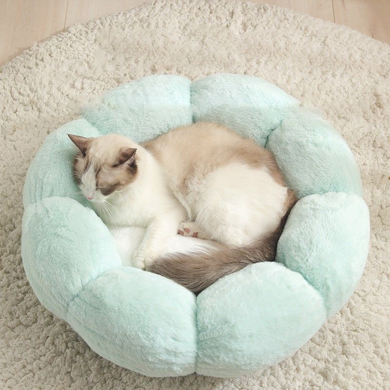 Giường nệm bông cho mèo chó, ổ mèo hình hoa kèm chiếu điều hòa, đệm dày cao cấp