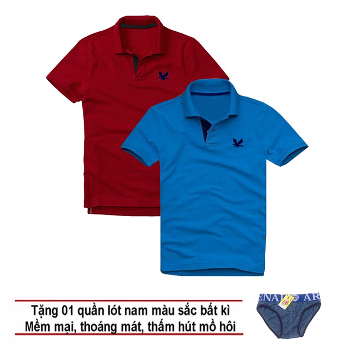 Áo thun nam logo mẫu mới Combo 2 áo Đỏ đô, Xanh dương [ Tặng kèm 1 quần lót nam ] - ATĐB48