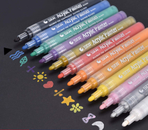 Bộ bút sơn Acrylic STA Painter 12/24 Màu , Vẽ Trên Mọi Chất Liệu, Đầu Ngòi Bút Làm Bằng Sợi Acrylic