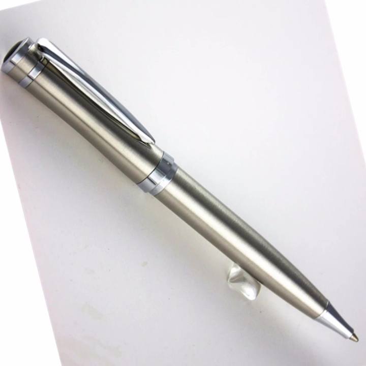 Bút bi thân kim loại ánh thép không gỉ vặn xoáy ra ngòi Baoer 3035