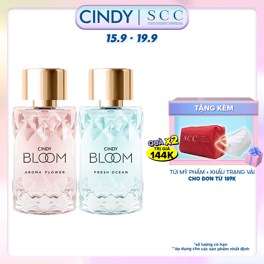 Combo Nước hoa nữ Cindy Bloom Aroma Flower ngọt ngào nữ tính + Fresh Ocean năng động trẻ trung 50ml/chai chính hãng