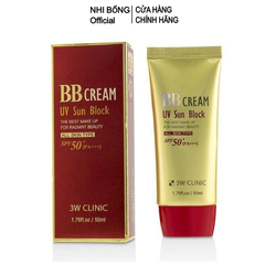Kem nền trang điểm chống nắng BB Cream UV Sunblock 3W Clinic Hàn Quốc 50ml [Hàng Nhập Khẩu Hàn Quốc] - Kem Nền Trang Điểm BB Cream 3W