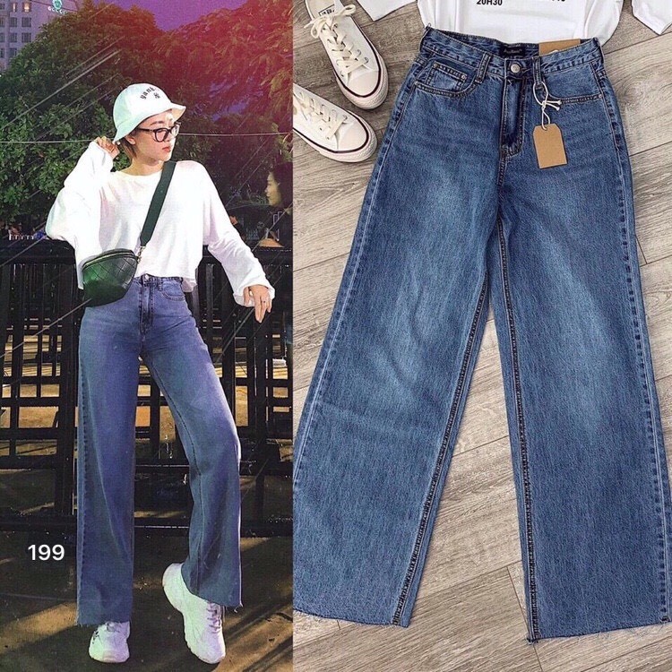Quần jean dài ống rộng lưng cao trơn basic quần bò nữ culottes suông t 25, sản phẩm tốt, chất lượng cao, cam kết như hình, độ bền cao