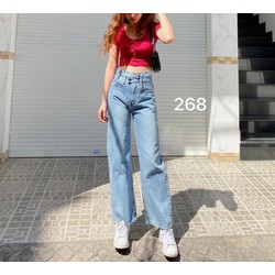 Quần Jeans Nữ Ống Rộng Phối Nút Độc Đáo - 268