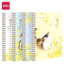 Sổ tay ghi chép A5 gáy xoắn 60 trang Deli - Kẻ ngang - Bìa họa tiết Hoa / Mèo / Cá - LA560