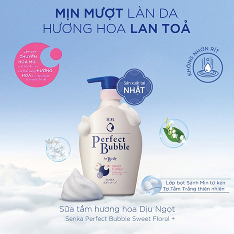 Sữa tắm dưỡng ẩm Senka Perfect Bubble hương Hoa Hồng & Đinh Hương 500ml