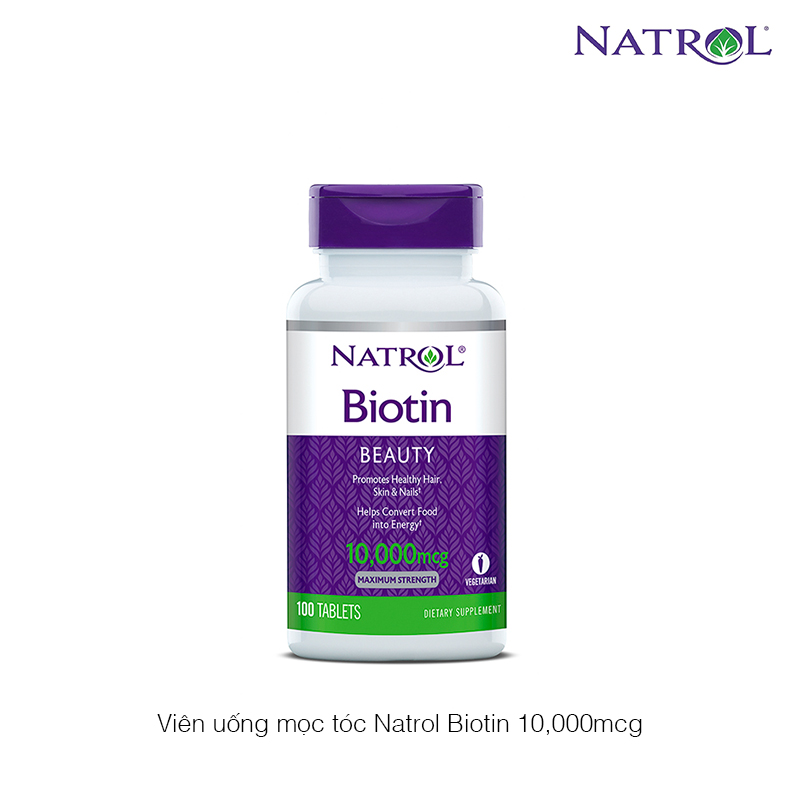 Viên Uống Mọc Tóc Natrol Biotin 10000 Mcg Của Mỹ - kích thích mọc tóc nhanh, giúp tóc chắc khoẻ, tóc dày và bồng bềnh hơn ( hộp 100 viên)