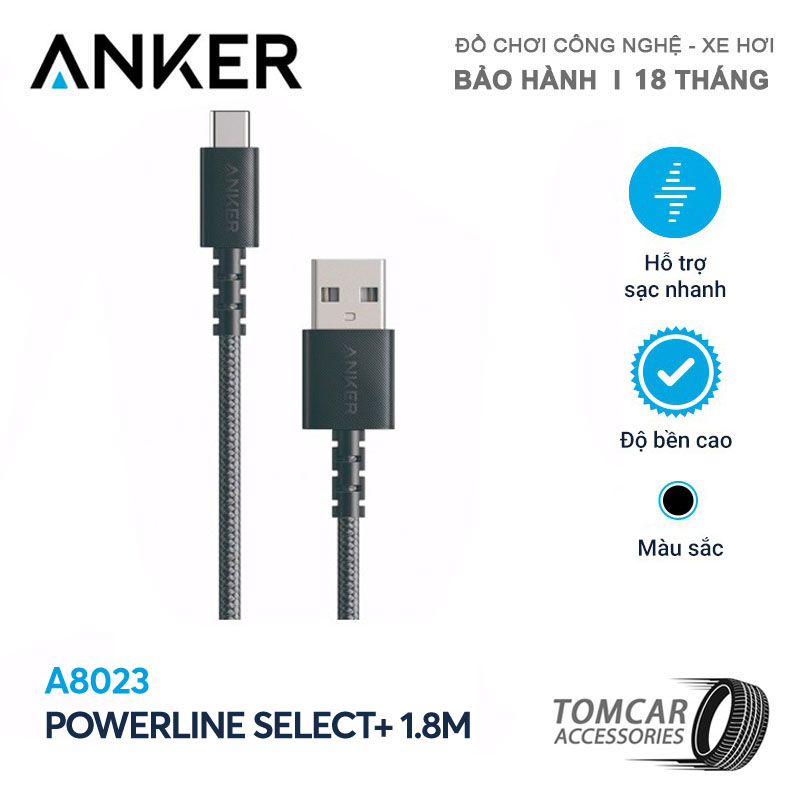 Cáp sạc Type C ANKER PowerLine Select+ USB-A ra USB-C 2.0 chiều dài Anker A8023 dài 1.8m và A8022 dài 0.9m