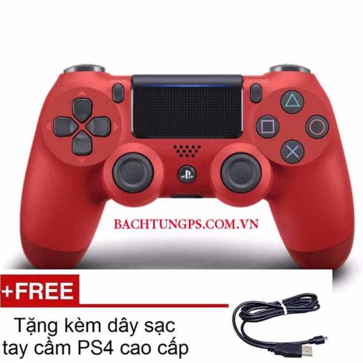 Tay cầm PS4 Slim đỏ - Dualshock 4 (RED) CUH ZCT2 chính hãng Sony Việt Nam tặng cầm sạc tay cao cấp cho PS4