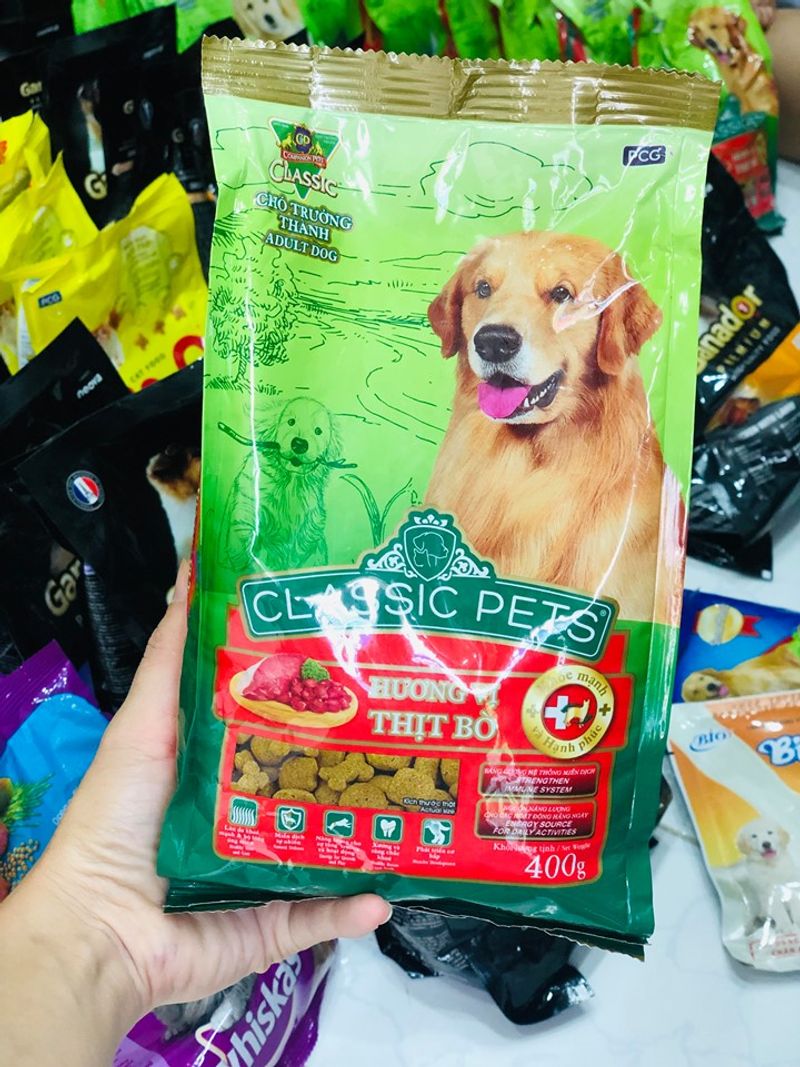Thức ăn hạt cho Chó lớn CLASSIC PETS gói 400g - Vị Thịt Bò Nướng