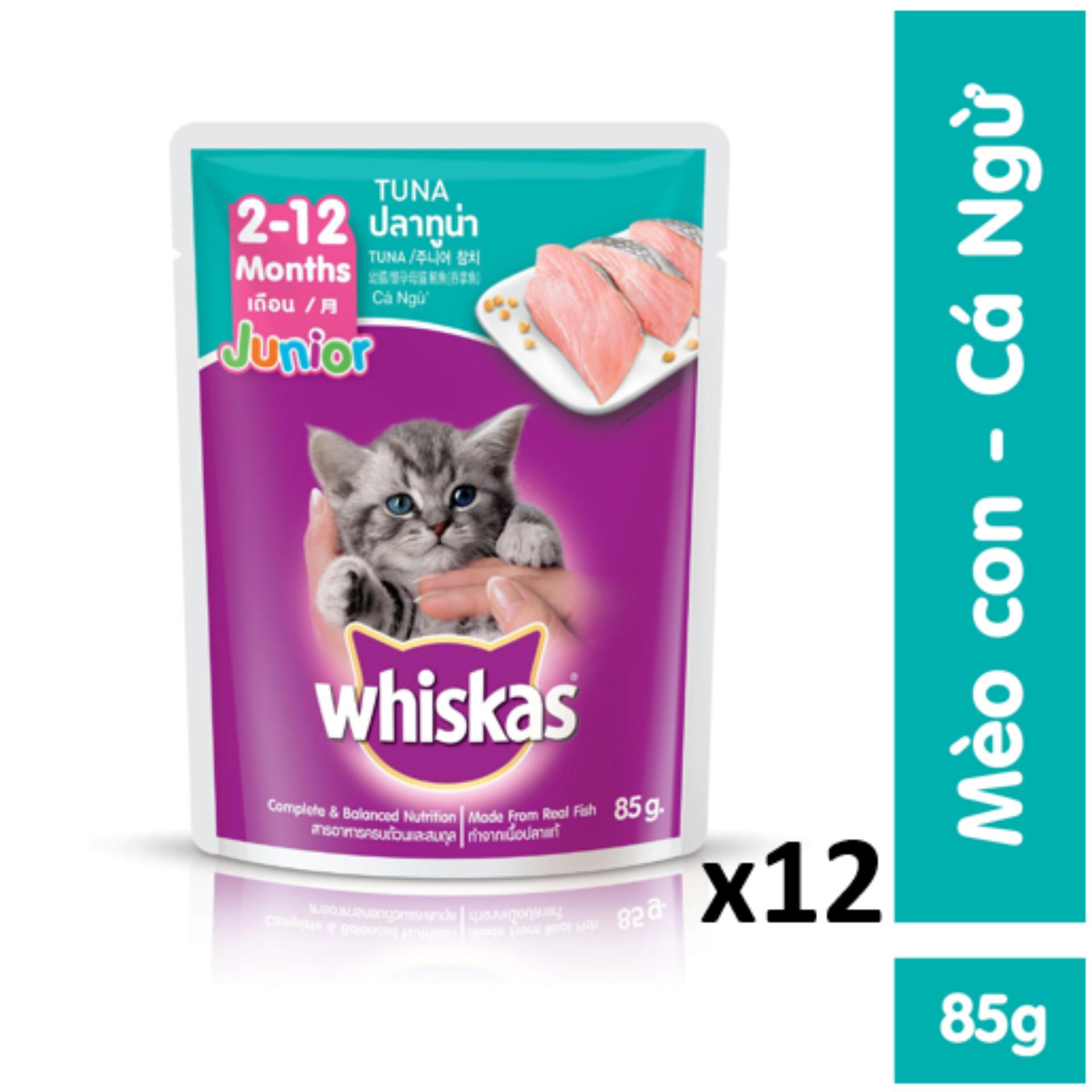 WHISKAS® Thức ăn cho mèo con dạng sốt vị cá ngừ 80g (12 gói)