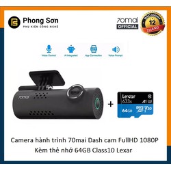Camera Hành Trình cho Ô tô Xiaomi 70mai Dash Cam Full HD 1080P,Kèm thẻ nhớ 64GB Lexar, BH 12 Tháng - 70mai+64GB Lexar