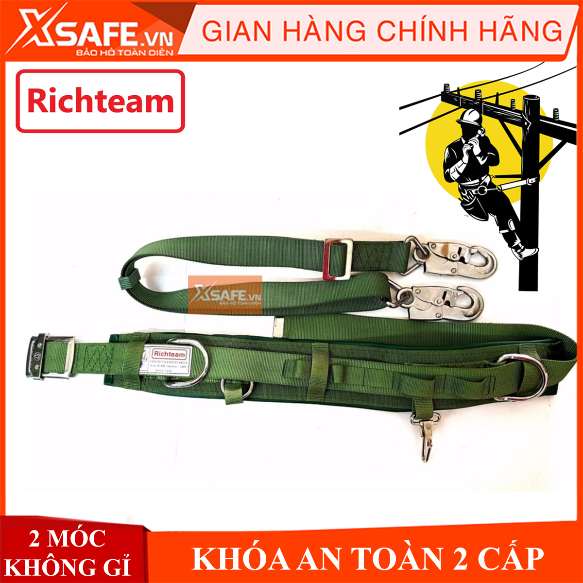 [CHÍNH HÃNG] Dây đai an toàn điện lực Richteam - 2 móc thép dây đai bảo hộ dụng cụ bảo hộ lao động an toàn chất lượng