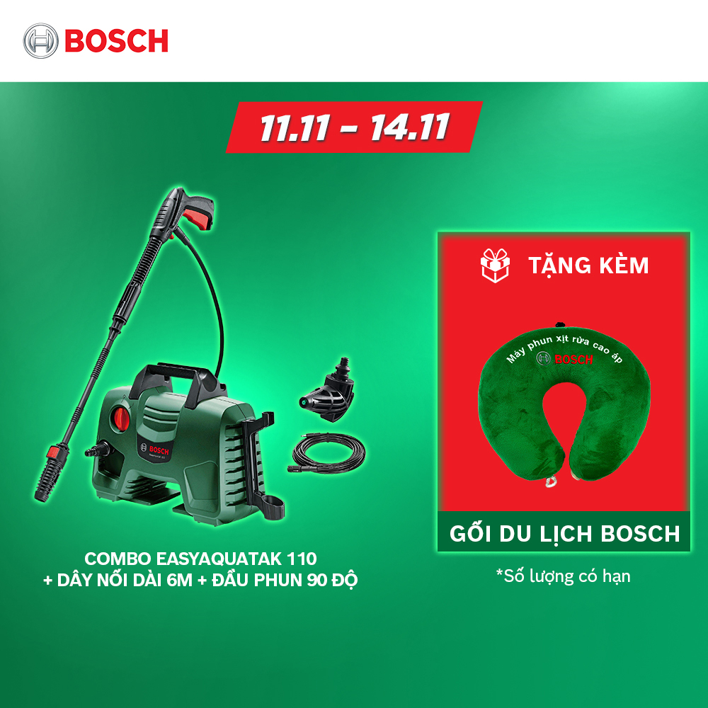 Combo Máy phun xịt rửa áp lực cao Bosch Easy Aquatak 110 + Dây nối dài 6m + Đầu phun 90 độ