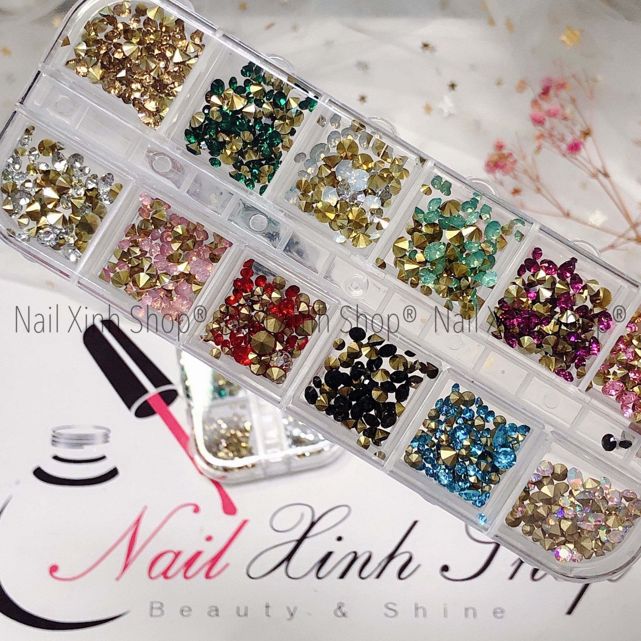 [HCM]Khay nail 12 ô đá nail mix size khay đá nail 12 màu - đa dạng size phụ kiện nail cao cấp chuyên dụng nail salon