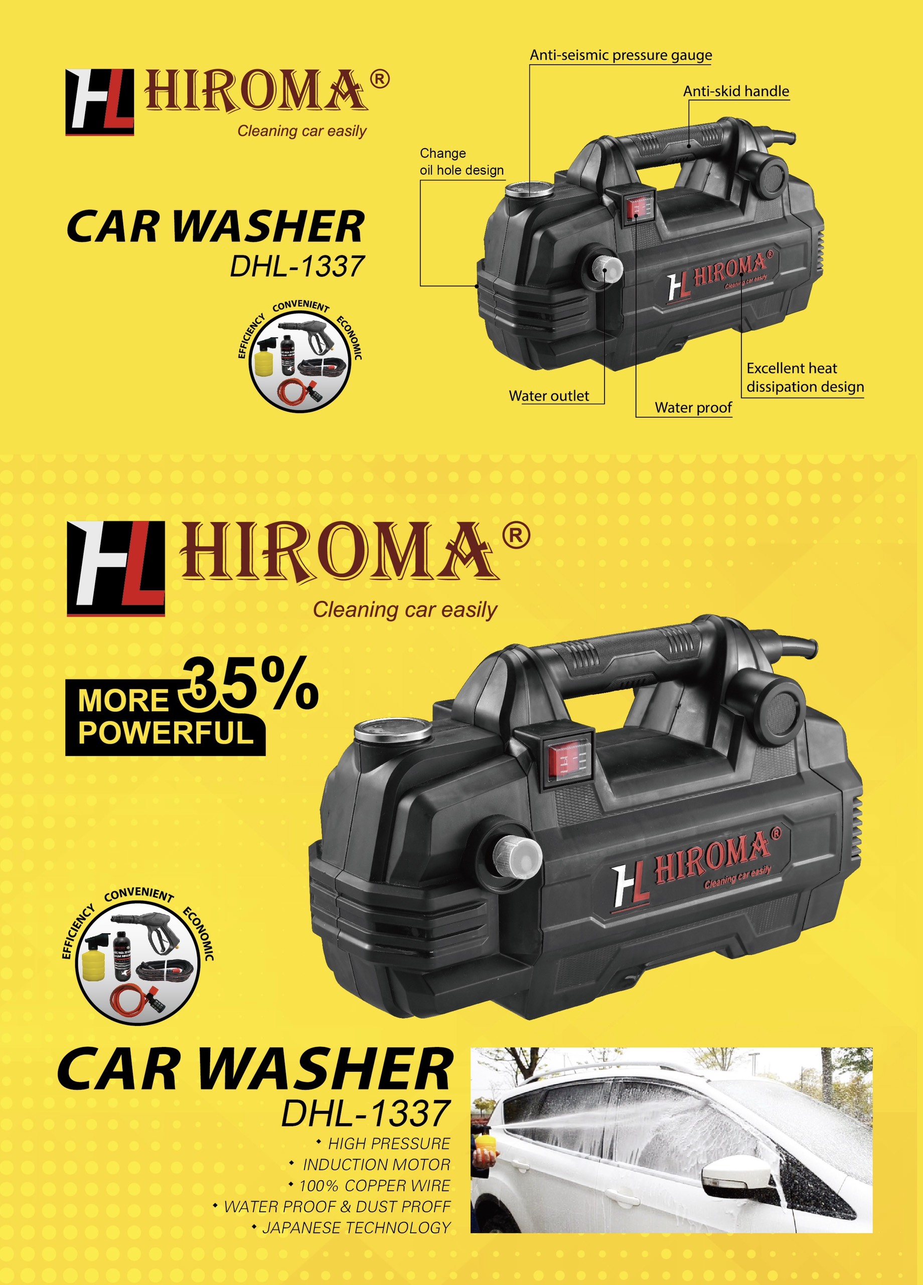 [HCM]Máy rửa xe CHÍNH HÃNG HIROMA DHL - 1337 MODEL MỚI NHẤT 2020 công suất 2200W dòng máy rửa xe gia đình chính hãng đẹp nhất mạnh mẽ bền bỉ được đa số khách hàng tin yêu và chọn lựa