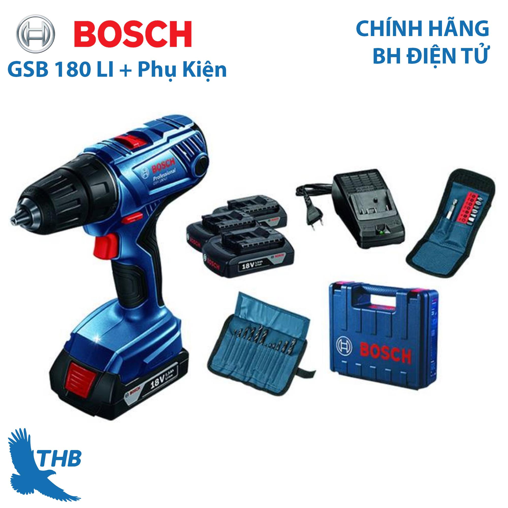 [Trả góp 0%] Máy khoan vặn vít dùng Pin Máy khoan động lực Bosch GSB 180-LI kèm Phụ Kiện, Pin 18V Bảo hành điện tử 6 tháng