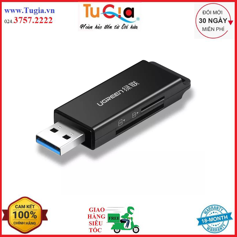 Đầu Đọc Thẻ Nhớ SD/TF USB 3.0 Ugreen 40752 (Đen) - Hàng chính hãng