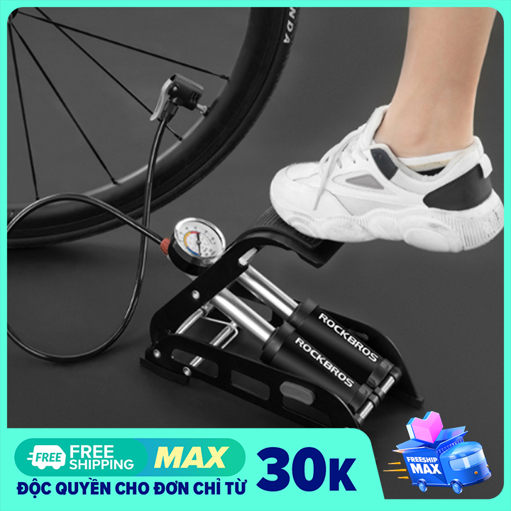 Bơm đạp chân 2 xylanh dùng cho xe đạp, xe máy, ô tô có đồng hồ đo áp suất lốp