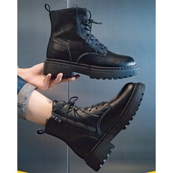 Giày boots combat nữ, giày bốt nữ cột dây 1 dây kéo cổ lửng chuẩn đẹp - S011