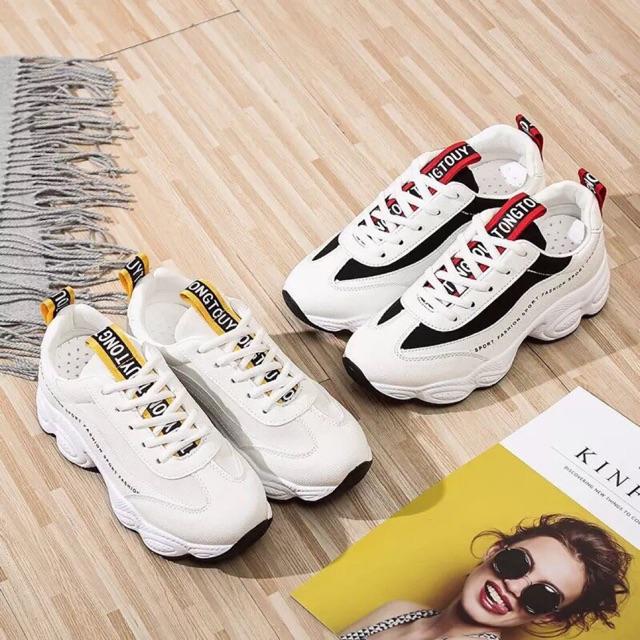 Giày sneaker nữ kiểu Hàn Quốc thêu chữ HAPLI 2021 (Trắng,trắng Vàng)