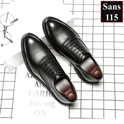 Giày tây nam công sở derby Sans115 giầy da bò thật cao cấp màu đen nâu da bóng buộc dây có big size cỡ lớn - Giày Da Bò Nam Sans115