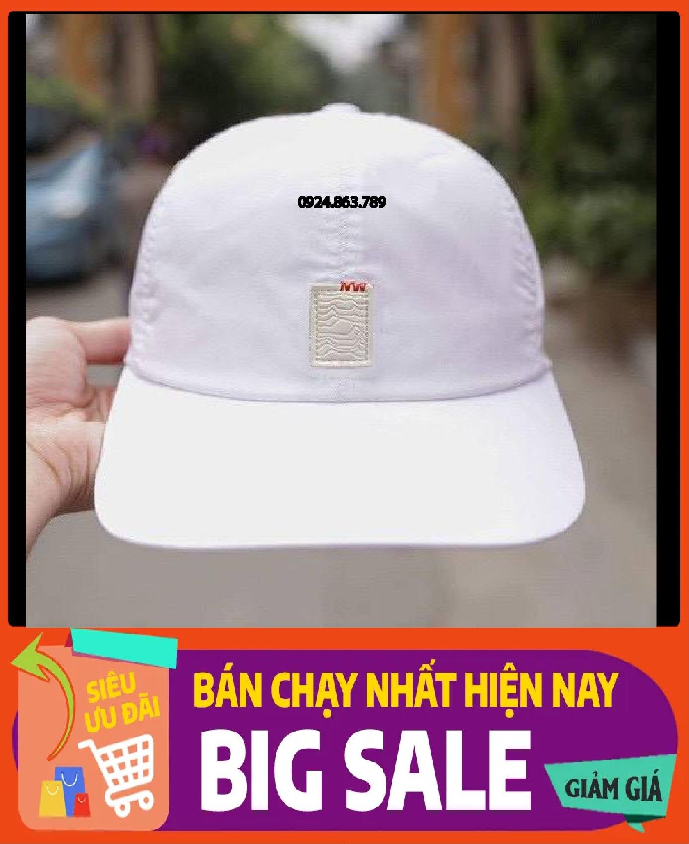 [HCM]Mũ nón sơn logo hình chữ nhật màu trắng vải cotton hai lớp chính hãng