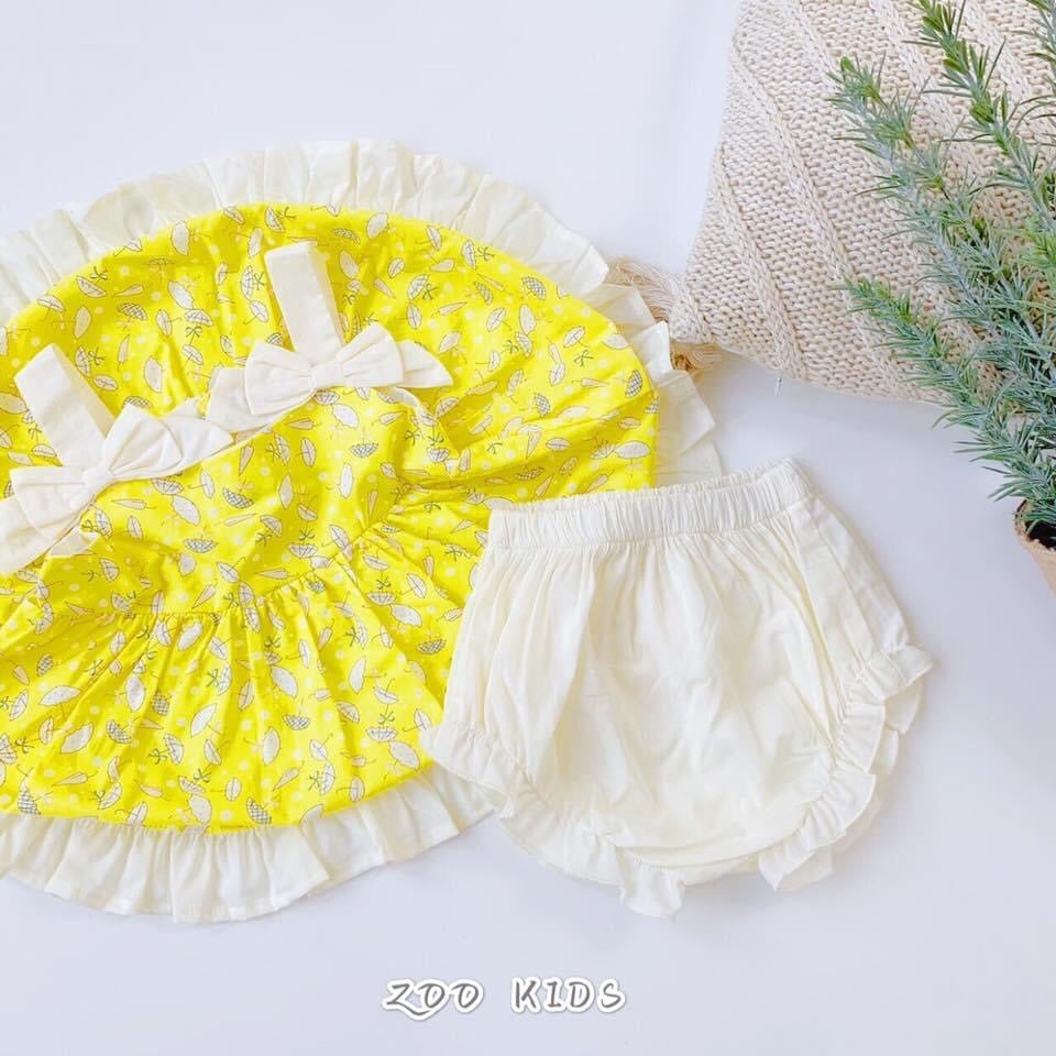 [HCM]Váy đầm hoa cho bé gái kèm quần chip kiểu 2 dây nơ xinh cho bé từ 8kg đến 20kg