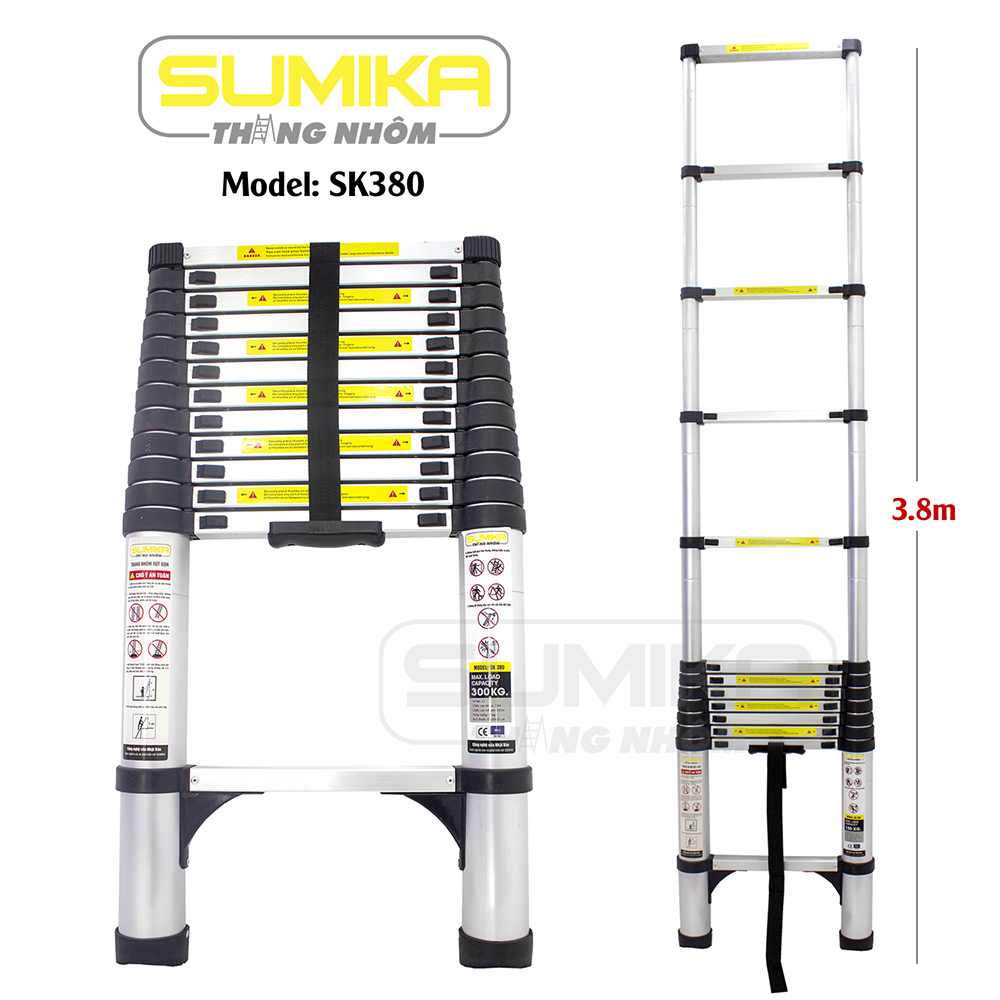Thang nhôm rút Sumika SK380 - chiều cao 3.8m, rút gọn 0.81m, tải trọng 300kg