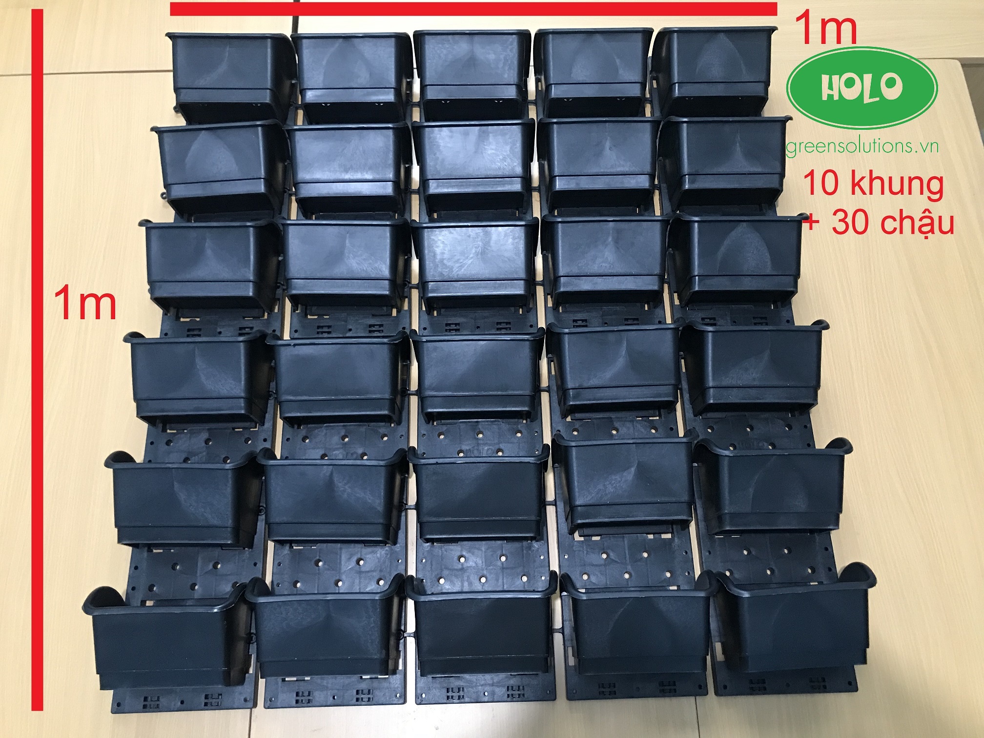 [HCM]1m2 Bộ khung chậu vườn tường HOLO - Trồng cây trồng rau trồng hoa trên tường (10 khung + 30 chậu)