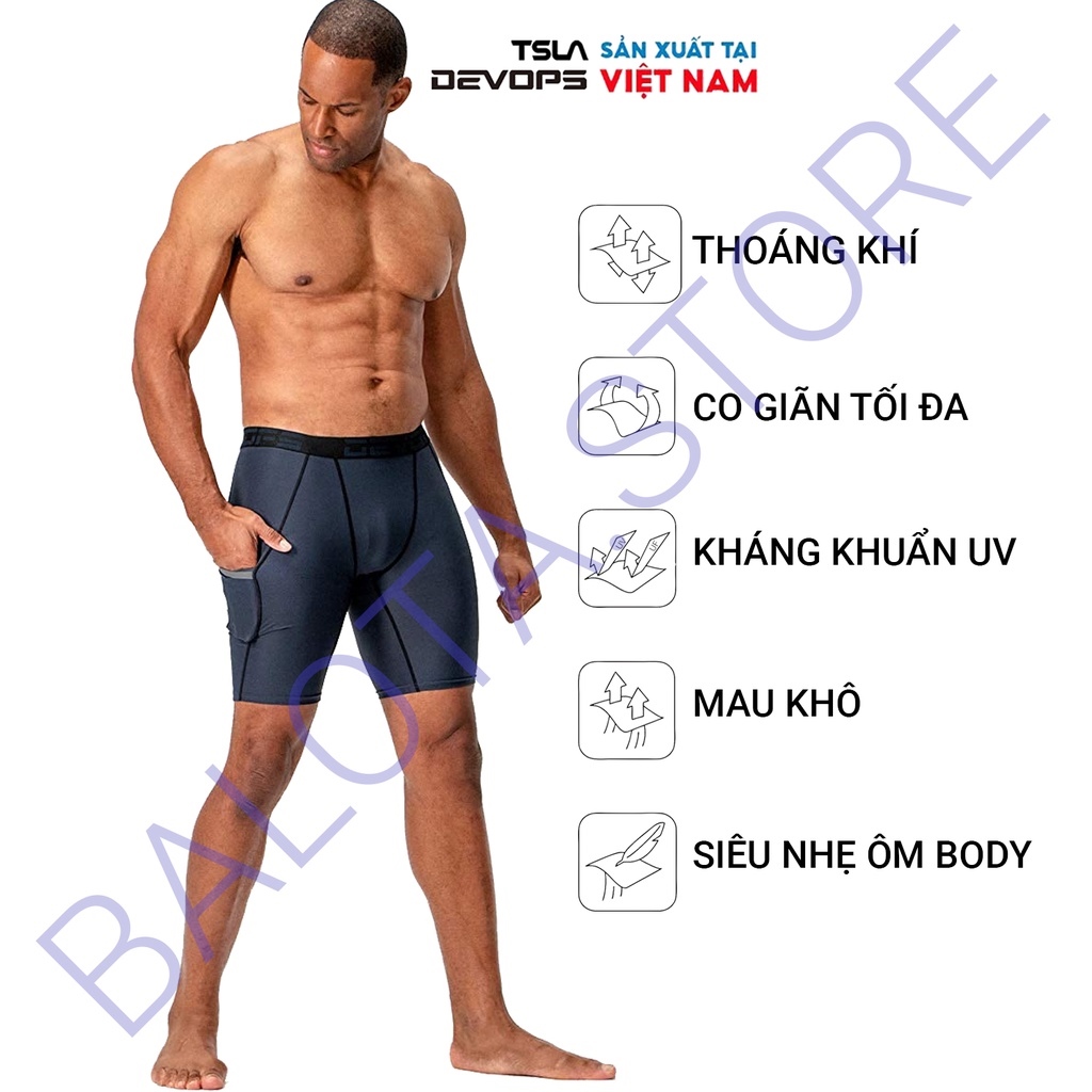 【HOT SALE】 Quần legging thể thao nam ngắn Devops CÓ TÚI form ôm lưng thun cao bó cơ combat tập gym đá bóng yoga