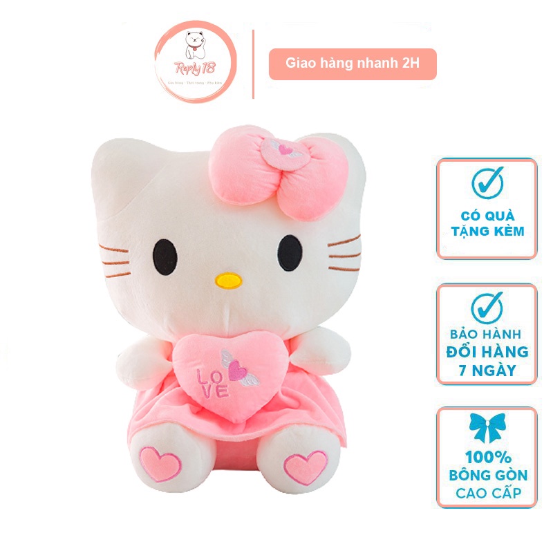 Gấu bông mèo Hello Kitty váy hồng kích thước 40-50cm Reply18 [Có Qùa Tặng Kèm]