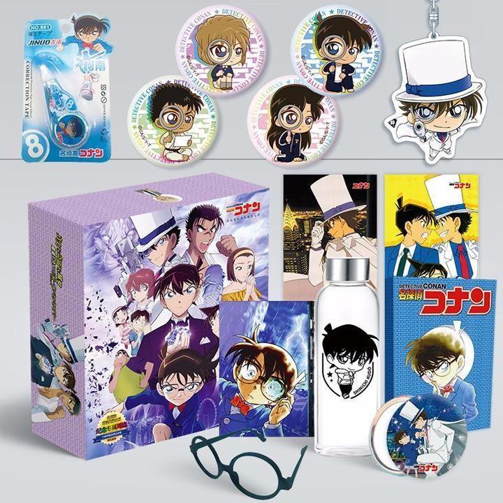 Hộp quà Anime Conan Thám tử lừng danh Detective hộp to có bookmark postcard huy hiệu ảnh dán ảnh thẻ poster